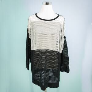 PLANET by Lauren G One Size OSFA Black Color Block Open Knit Pullover Sweater
